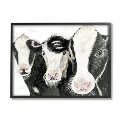 Stupell Industries Three Cows Farm Portrait Trio By Cindy Jacobs - Floater Frame Painting On Wood In Midnight Black Framed Giclee