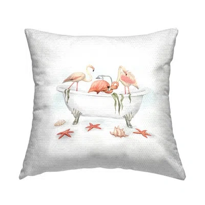 Stupell Industries Three Flamingos Bathing Nautical Seaside Tub Outdoor Printed Pillow By Ziwei Li In White;green;orange