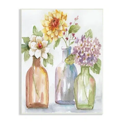 Stupell Industries Three Flower Jars Lilacs Dahlia Magnolia Spring Florals By Nan In Wall Plaque