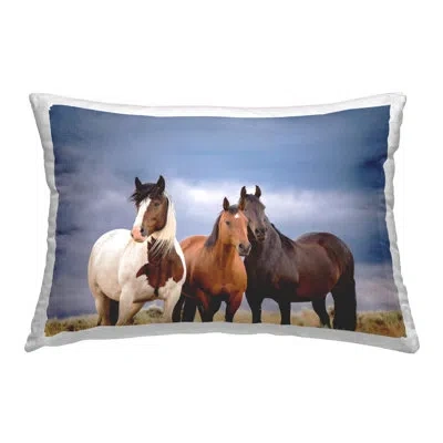 Stupell Industries Three Horses In Nature Decorative Printed Throw Pillow By Phburchett In Blue;brown;white