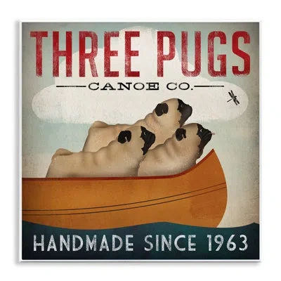 Stupell Industries Three Pugs Canoe Vintage Company Sign Wall Plaque Art By Ryan Fowler In Brown;gray;red