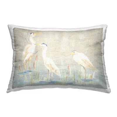 Stupell Industries Three Rustic Egrets Outdoor Printed Pillow By June Erica Vess In Blue;brown;white