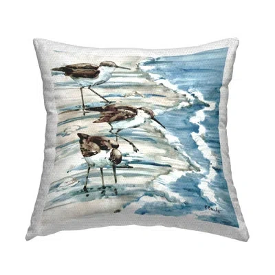 Stupell Industries Three Sandpipers Ocean Shoreline Coast Outdoor Printed Pillow By Paul Brent In Blue;brown;white