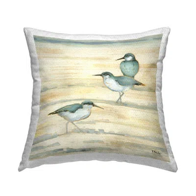 Stupell Industries Three Sandpipers Walking Beach Coast Outdoor Printed Pillow By Paul Brent In Blue;beige