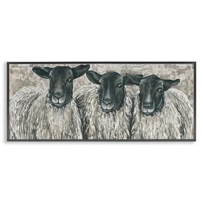 Stupell Industries Three Sheep Trio Rural Farm Animal Portrait By Hollihocks Art - Floater Frame Painting On Canvas In Midnight Black Framed Giclee
