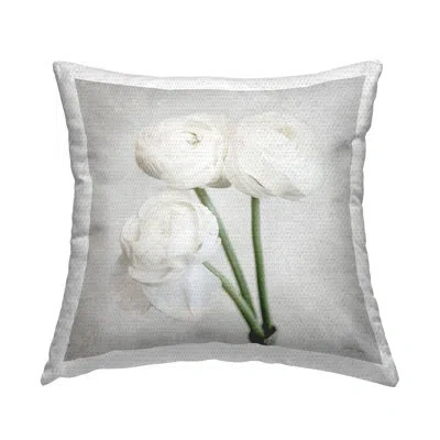 Stupell Industries Three White Peony Blooms Outdoor Printed Pillow By Jennifer Rigsby In White;green;gray