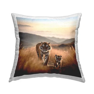 Stupell Industries Tiger & Cub On Savanna Outdoor Printed Pillow By Noah Bay In Tan
