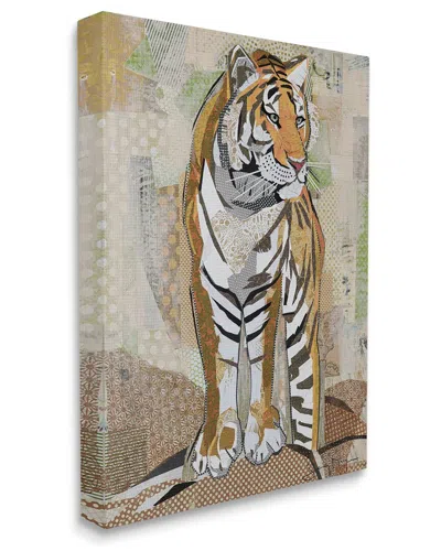 Stupell Industries Tiger Gazing Abstract Shape Collage Orange Brown Stretched Canvas Wall Art By Jen In Beige
