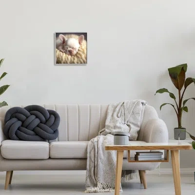 Stupell Industries Tiny Puppy Sleeping By Roozbeh Single Picture Frame Print On Canvas In Farmhouse Gray Framed Giclee