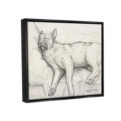 Stupell Industries Tired Dog Sleeping Intricate Graphite Pencil Sketch By George Dyachenko - Floater Frame Print On Can In Jet Black Floater Frame