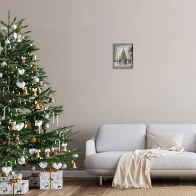 Stupell Industries " Town Christmas Tree Single Picture Frame " By Pip Wilson On Canvas In Midnight Black Framed Giclee
