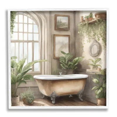 Stupell Industries Traditional Bathroom With Plants By Kim Allen Single Picture Frame Print On Canvas In Coastal White Framed Giclee