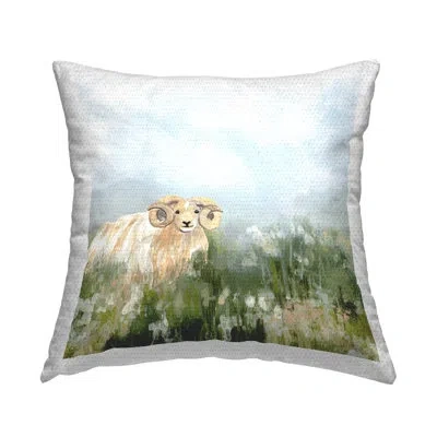 Stupell Industries Traditional Country Goat Printed Outdoor Throw Pillow Design By June Erica Vess In Green