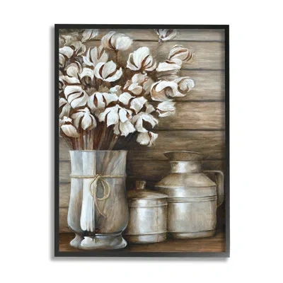 Stupell Industries Traditional Flower Bouquet Rustic Country Cans - Floater Frame Painting On Canvas In Midnight Black Framed Giclee
