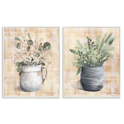 Stupell Industries Traditional Flowers Pitcher Pot 2 Pc Framed Giclee Art Set By Kelley Talent In Coastal White Framed Giclee