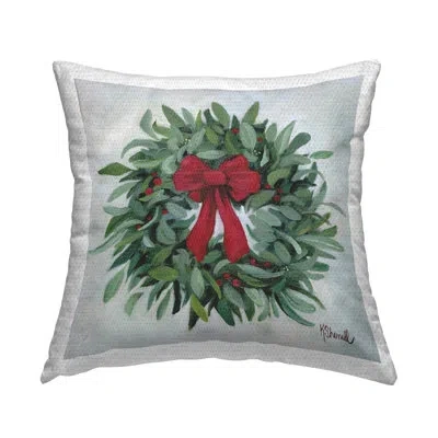 Stupell Industries Traditional Holiday Wreath Outdoor Printed Pillow By Kate Sherrill In Green
