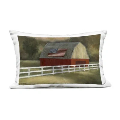 Stupell Industries Tranquil Barn With American Flag Outdoor Printed Pillow, Design By David Swanagin In Green