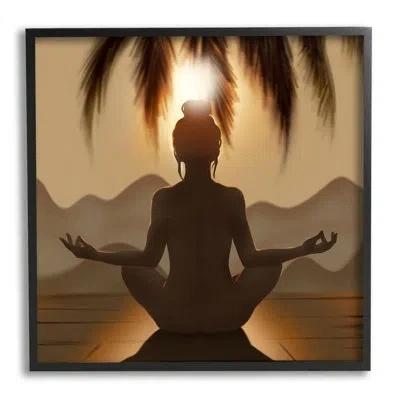 Stupell Industries Tranquil Meditation Sunlit Woman Silhouette Mountain Scenery By Ziwei Li - Floater Frame Graphic Art In Midnight Black Framed Giclee