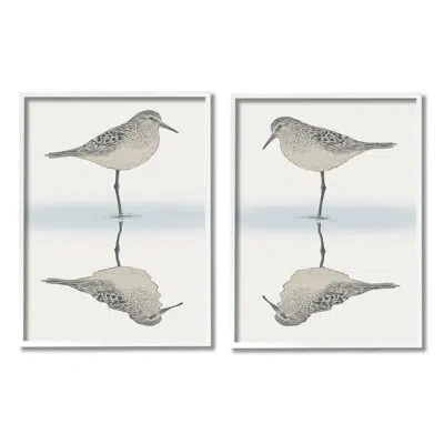 Stupell Industries Tranquil Sandpiper Reflection Nautical Bird Beach Shore By Ziwei Li - 2 Piece Floater Frame Graphic  In Coastal White Framed Giclee