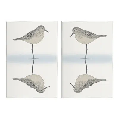 Stupell Industries Tranquil Sandpiper Reflection Nautical Bird Beach Shore By Ziwei Li - 2 Piece Unframed Graphic Art S In Gray