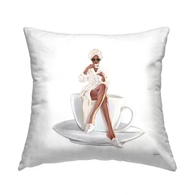 Stupell Industries Trendy Coffee Cup Woman Glam Fashion Printed Throw Pillow By Ziwei Li In Beige