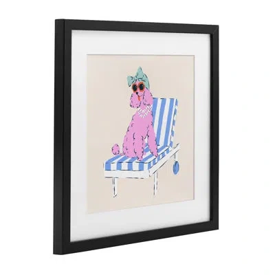 Stupell Industries Trendy Poodle Lounge Chair Framed Print Under Glass, Design By Krissy Mast In Midnight Black Frame