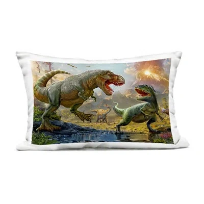 Stupell Industries T-rex Encounter At Riverbank Outdoor Printed Pillow, Design By Henriette Chinaglia In Tan