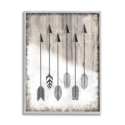 Stupell Industries Tribal Arrow Feather Pattern By Ziwei Li - Floater Frame Graphic Art On Wood In Black;white