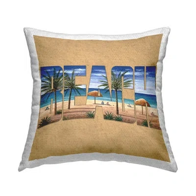 Stupell Industries Tropical Beach Typography Outdoor Printed Pillow By Art Brands Holdings, Llc. In Tan