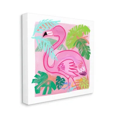 Stupell Industries Tropical Flamingo Bird Layered Fish Beach Leaves Canvas Wall Art By Unknown In Blue;green;pink