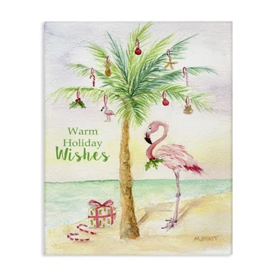 Stupell Industries Tropical Flamingo Christmas Nautical Palm Tree - Floater Frame Painting Print In Multi-color