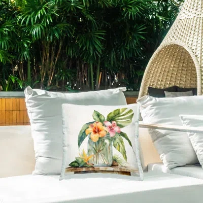 Stupell Industries Tropical Floral Vase Printed Outdoor Throw Pillow Design By Kim Allen In Green