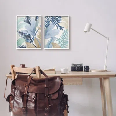 Stupell Industries Tropical Flower Petal Leaf Sprigs Botanical Pastels By Elizabeth Medley - 2 Piece Floater Frame Pain In Coastal White Framed Giclee
