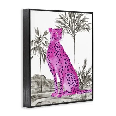Stupell Industries Tropical Neon Leopard Framed Giclee Art, Design By Melissa Wang In Midnight Black Framed Giclee