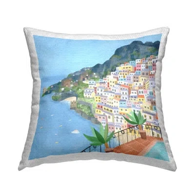 Stupell Industries Tropical Ocean View City Buildings Outdoor Printed Pillow By Carla Daly In Blue;brown;green