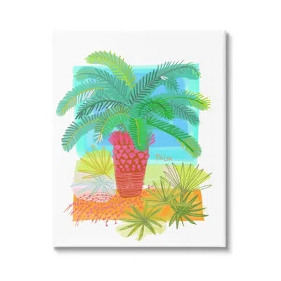 Stupell Industries Tropical Palm Plant Leaves Whimsical Summer Botanicals - Floater Frame Painting On Canvas In Wrapped Canvas