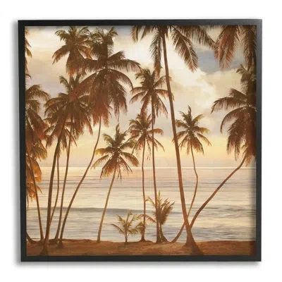 Stupell Industries Tropical Palm Trees Overlooking Warm Ocean View By John Seba - Floater Frame Photograph On Wood In Midnight Black Framed Giclee