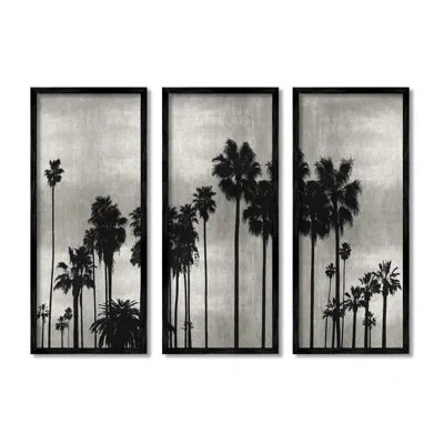 Stupell Industries Tropical Palm Trees Silhouette Monochrome Vintage Style By Kate Bennett - 3 Piece Floater Frame Grap In Midnight Black Framed Giclee