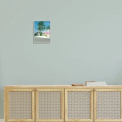 Stupell Industries Tropical Palm Trees Summer Vacation Resort Houses By Amelia Noyes - Floater Frame Painting Print On  In Farmhouse Gray Framed Giclee