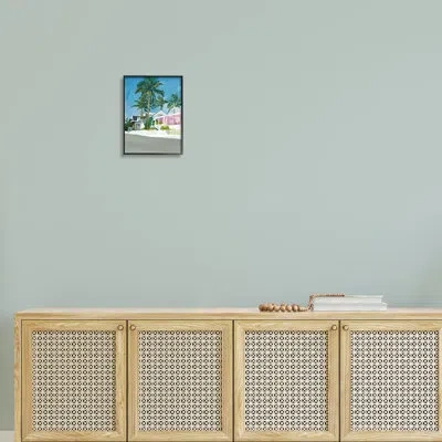 Stupell Industries Tropical Palm Trees Summer Vacation Resort Houses By Amelia Noyes - Floater Frame Painting Print On  In Midnight Black Framed Giclee