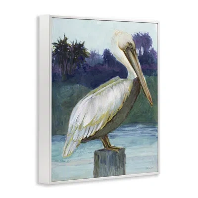 Stupell Industries Tropical Pelican Perched Giclee Art By Stellar Design Studio In Coastal White Framed Giclee