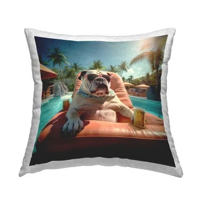 Stupell Industries Tropical Pool Dog Outdoor Printed Pillow By Jim Baldwin In Blue