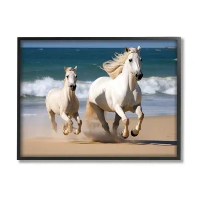 Stupell Industries Trotting Horses On Beach By Ray Powers Single Picture Frame Print On Canvas In Midnight Black Framed Giclee