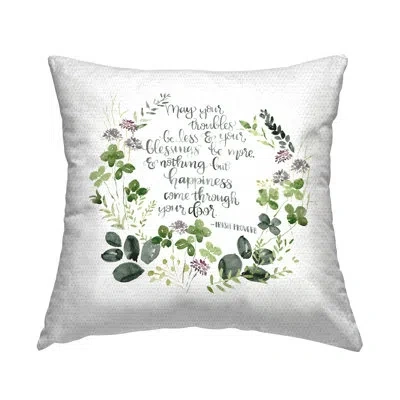 Stupell Industries Troubles Be Less Irish Proverb Green Botanical Wreath Outdoor Pillow By Jennifer Paxton Parker In Black;green;purple