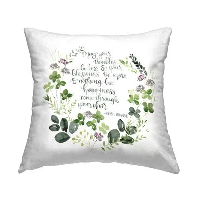 Stupell Industries Troubles Be Less Irish Proverb Green Botanical Wreath Printed Throw Pillow Design By Jennifer Paxton In Beige