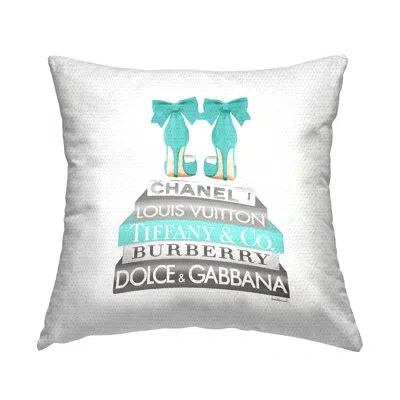 Stupell Industries Turquoise Fashion Heels Glam Brand Books Outdoor Printed Pillow By Amanda Greenwood In Beige