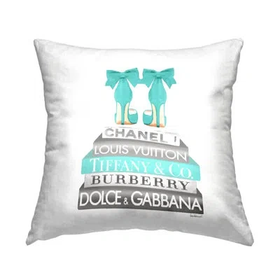 Stupell Industries Turquoise Fashion Heels Glam Brand Books Printed Throw Pillow By Amanda Greenwood In Beige