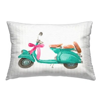 Stupell Industries Turquoise Scooter & Bow Outdoor Printed Pillow By Lanie Loreth In Green