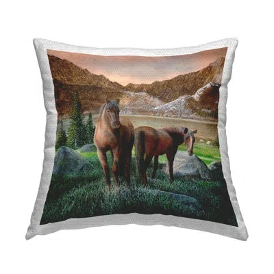 Stupell Industries Two Horses By Mountain Outdoor Printed Pillow By Kevin Daniel In Brown