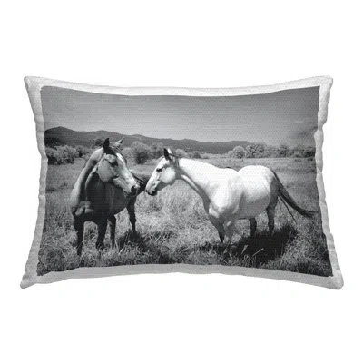 Stupell Industries Two Horses In Pasture Outdoor Printed Pillow By Steve Toole In Black;white